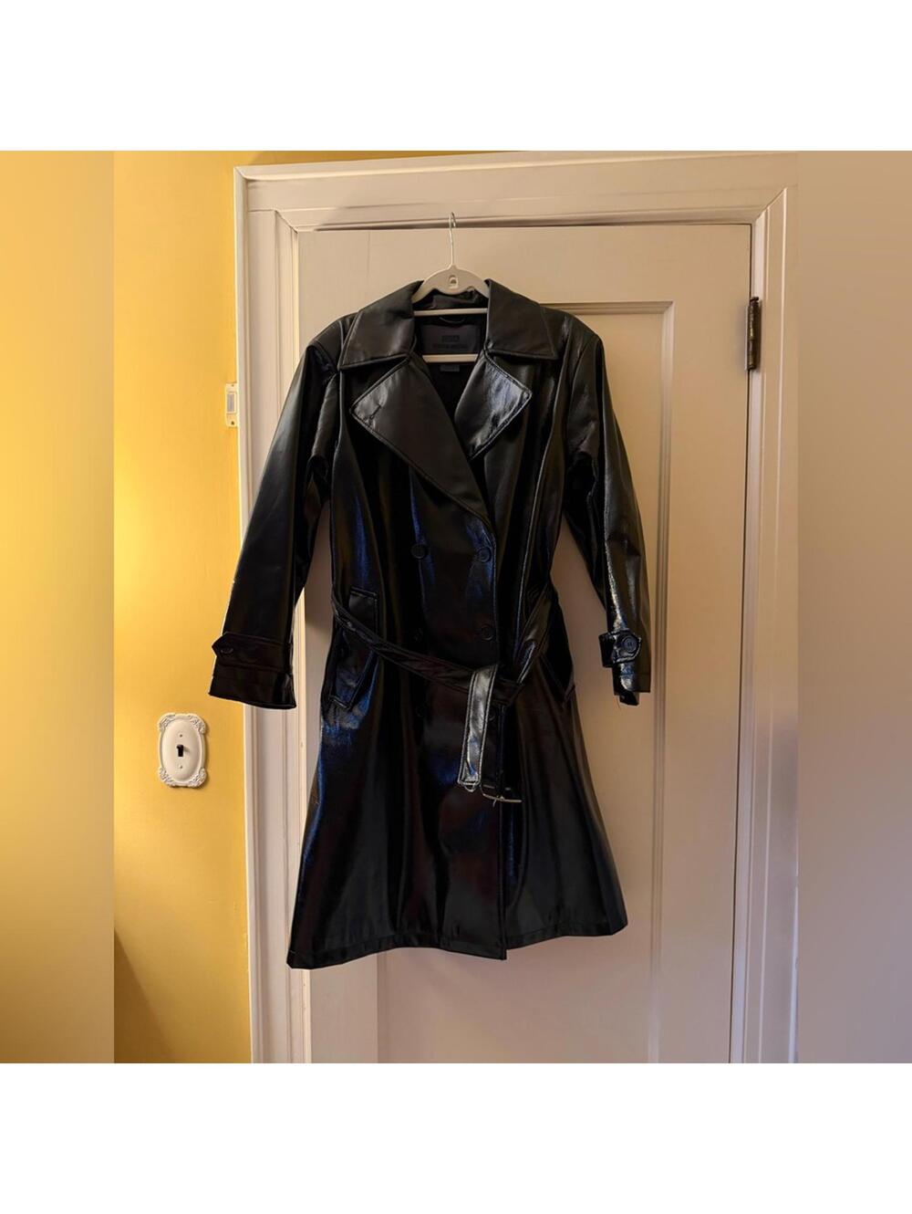 Zara & Steven Meisel Black Patent leather trench coat NWOT